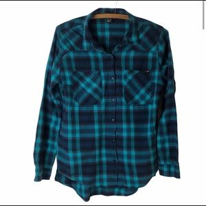Fox plaid button down long sleeve blue medium